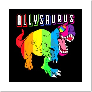 Dinosaur T Rex LGBT Gay Pride Flag Allysaurus Ally Men Boys Posters and Art